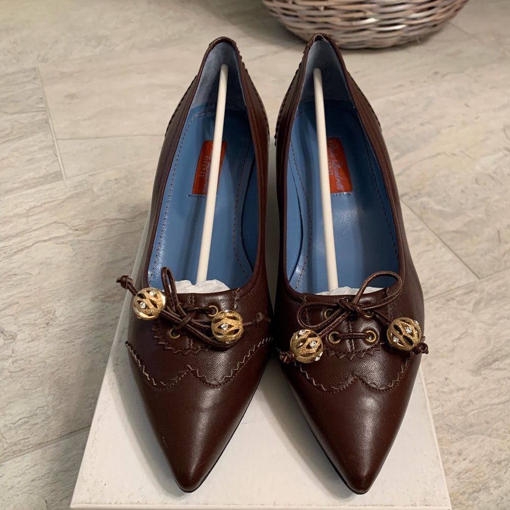 NIB Paola Quadretti Leather Kitten Heel Pumps Made In Florence Italy